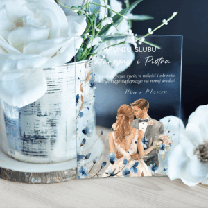 Pamiątka na Ślub - akrylowa kartka z życzeniami