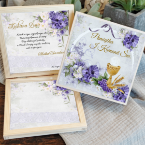 Skrzyneczka na I Komunię Świętą - pamiątka z życzeniami